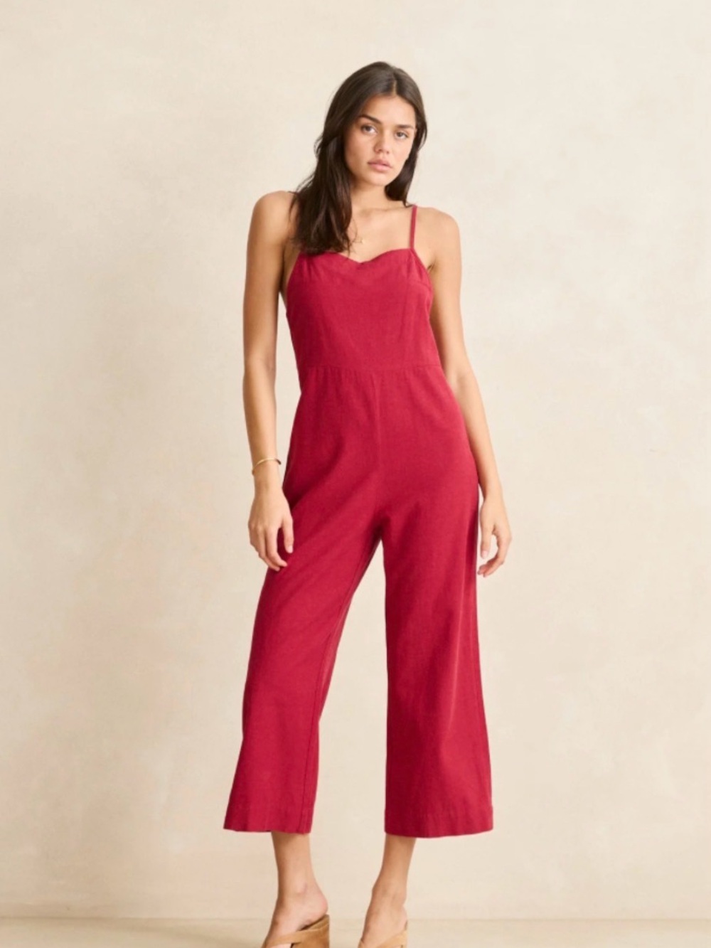 Red Sleeveless Square-Neck Jumpsuit